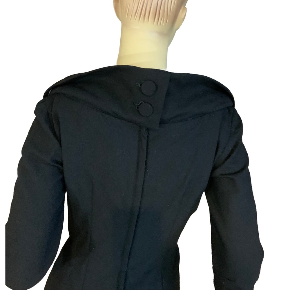 VINTAGE 1960'S CAROL CRAIG BLACK WOOL COCKTAIL WIGGLE DRESS (S) - Picture 8 of 14